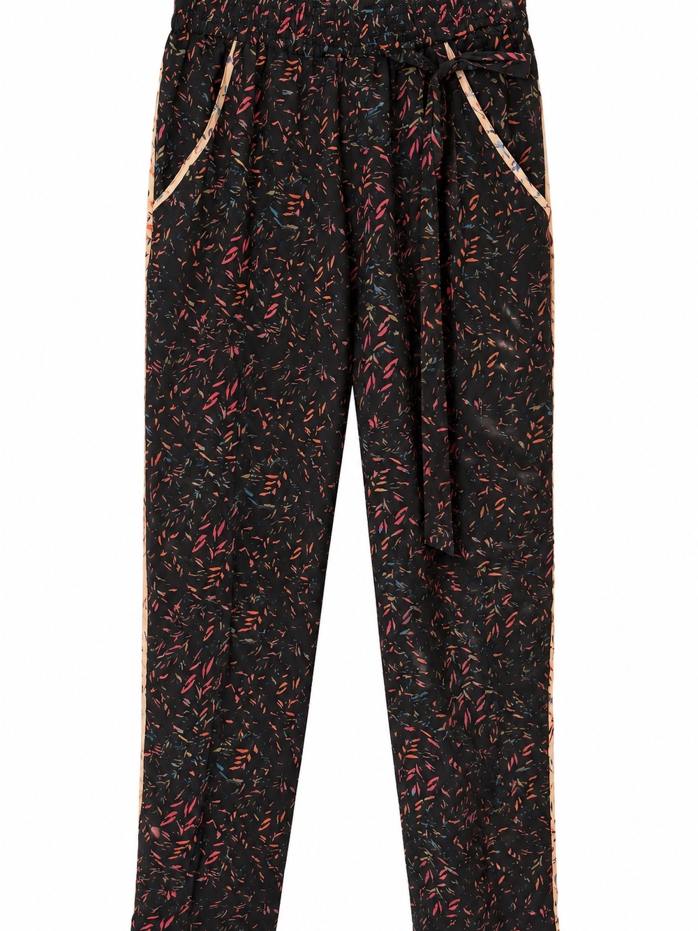 IRO Joey 100% Silk Floral Print Tie Waist Pants Black Multicolor Size FR 38
